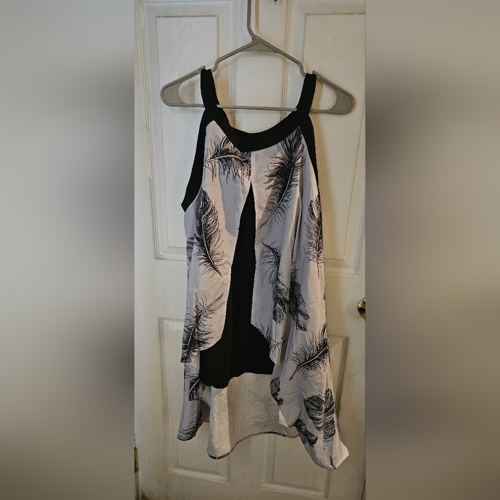 Shein feather high low shirt with black pants